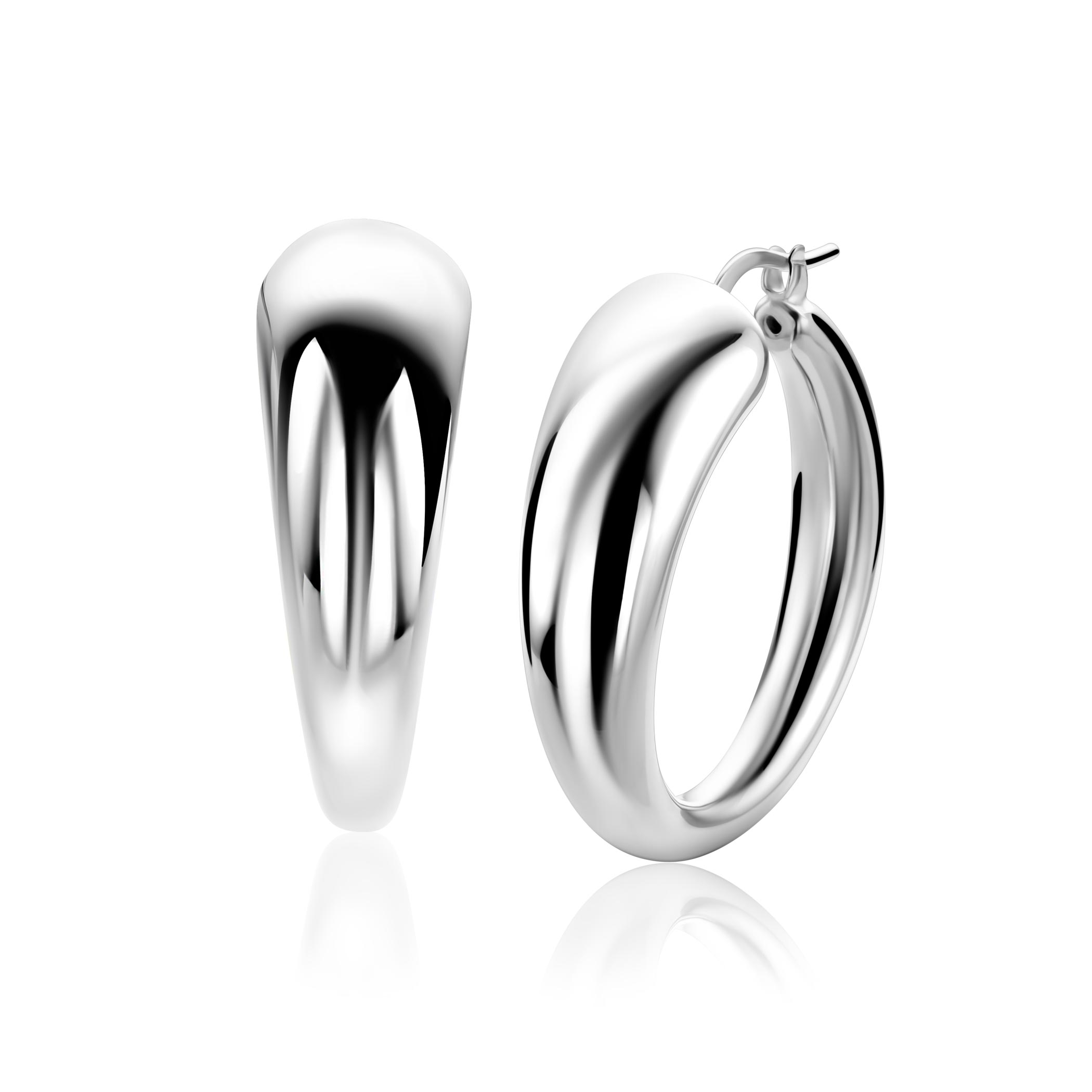 ZINZI goldplated zilveren oorringen (32mm) met een bolle aflopende vorm en handige bovensluiting. Vervaardigd van eerste gehalte zilver (925) en extra geel verguld.