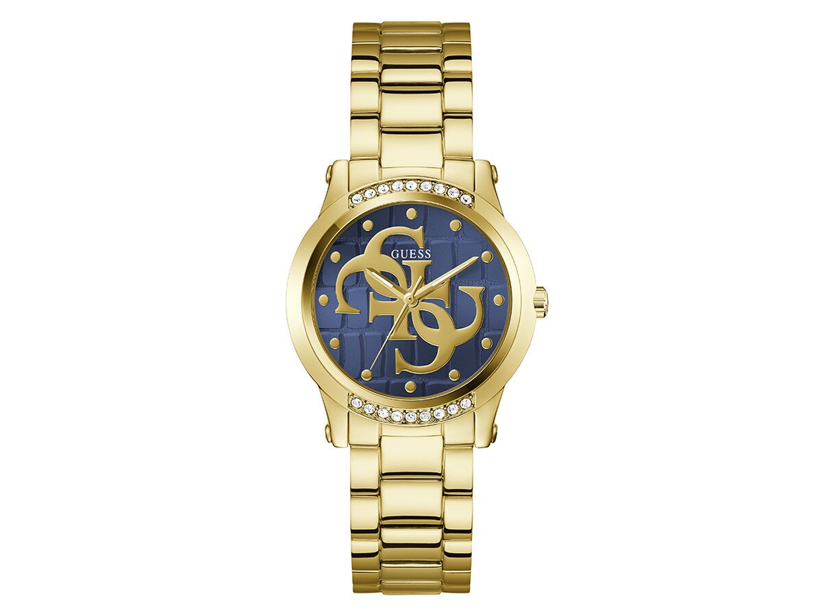De GUESS TREND Horloge, modelnummer GW0861L6, is een stijlvolle nieuwe polshorloge met een roestvrijstalen kast en band, beide goudkleurig. De horlogekast heeft een diameter van 36 mm. Draag deze elegante horloge om je pols voor een verfijnde look, ideaal voor zowel dagelijks gebruik als speciale gelegenheden.