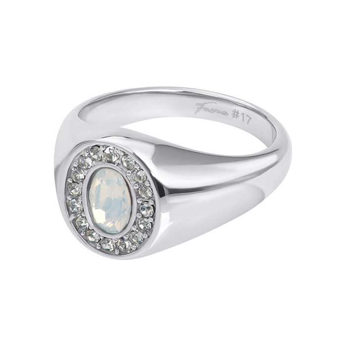 De iXXXi Fame ring Ember Crystal is een statement single ring gemaakt van stainless steel. De ring heeft het design van een zegelring met in het midden een opvallende Opalkleurige ovale steen met daaromheen een lijst van kleinere crystalkleurige stenen. De Fame Ember Crystal is verkrijgbaar in de maten 16 (EU 50), 17 (EU 53), 18 (EU 57) en 19 (EU 60). Deze single ring brengt je meteen in de lente sfeer en maakt jouw outfit in een handomdraai compleet. Om welke vinger laat jij deze statement ring shinen?