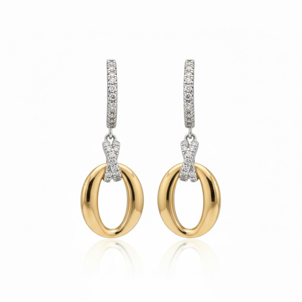 14 karaat bicolor oorhangers met 46 briljantjes en een totaal van 0.12 caraat.