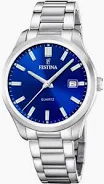 Festina-kast en band staal-blauwe wijzerplaat-5atm