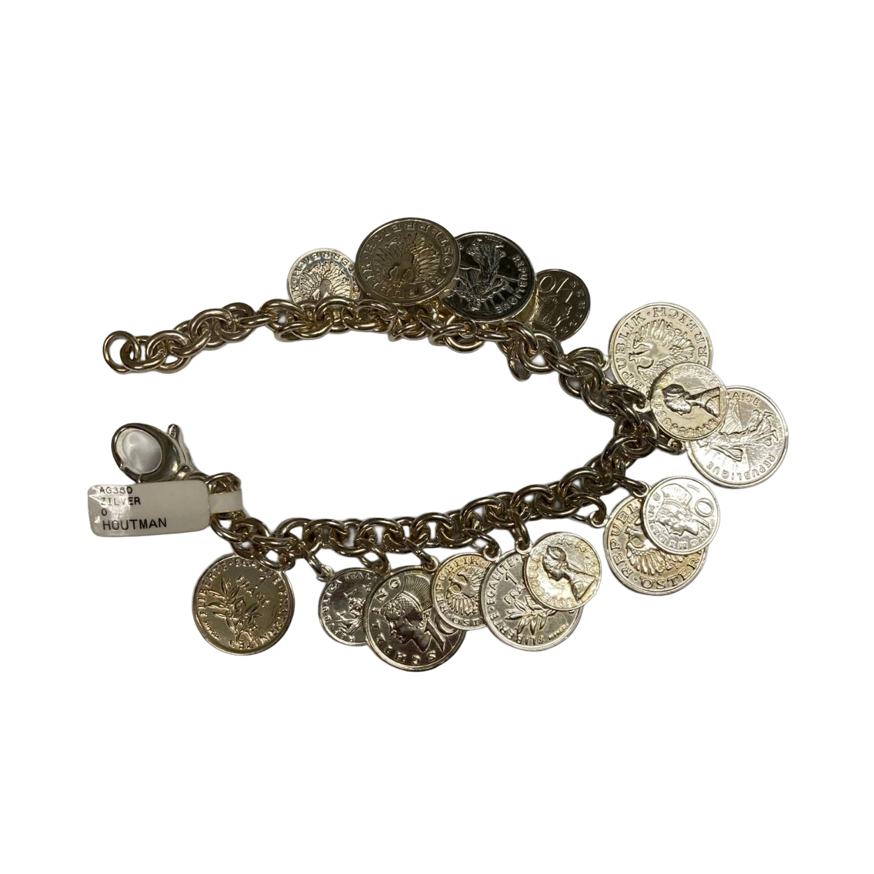 Zilveren armband met munt hangers fantasie