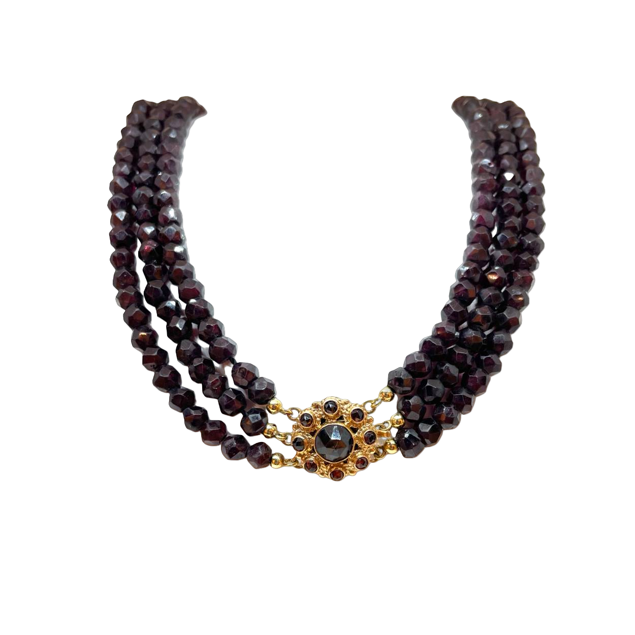 3 rij granaat 14k goud slot