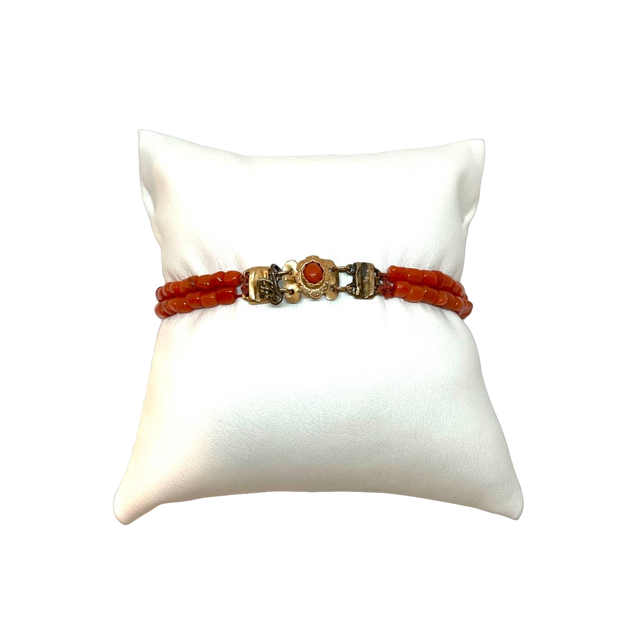 bloedkoraal armband 2 rij bloem klein 14k goud slot