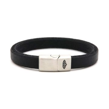 Karma Jewellery Heren Armband leer staal model Magnus Black Silver MB05S
