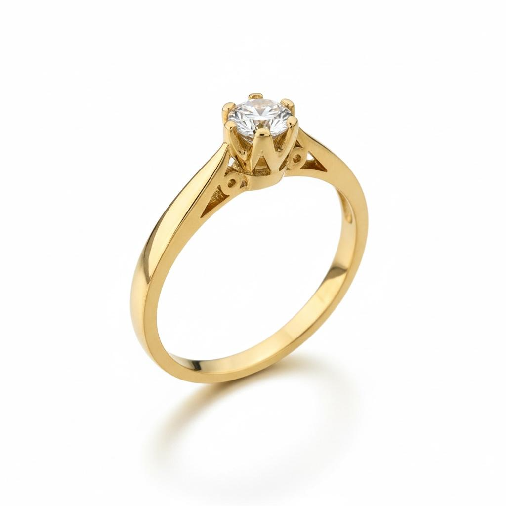 De damesring GGE1260 is een elegante solitaire ring met een 0,13 CT diamant van zuiverheid SI en kleur H, vervaardigd uit 14 karaat goud. Deze prachtige ring valt onder de categorie sieraden en specifiek ringen. Draag deze verfijnde ring solo voor een tijdloze uitstraling of combineer met andere gouden sieraden voor een stijlvolle look.