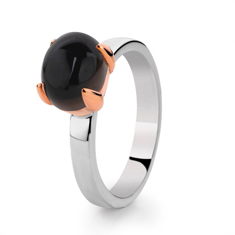 Ring zilver/goud rookkwarts Maat 56