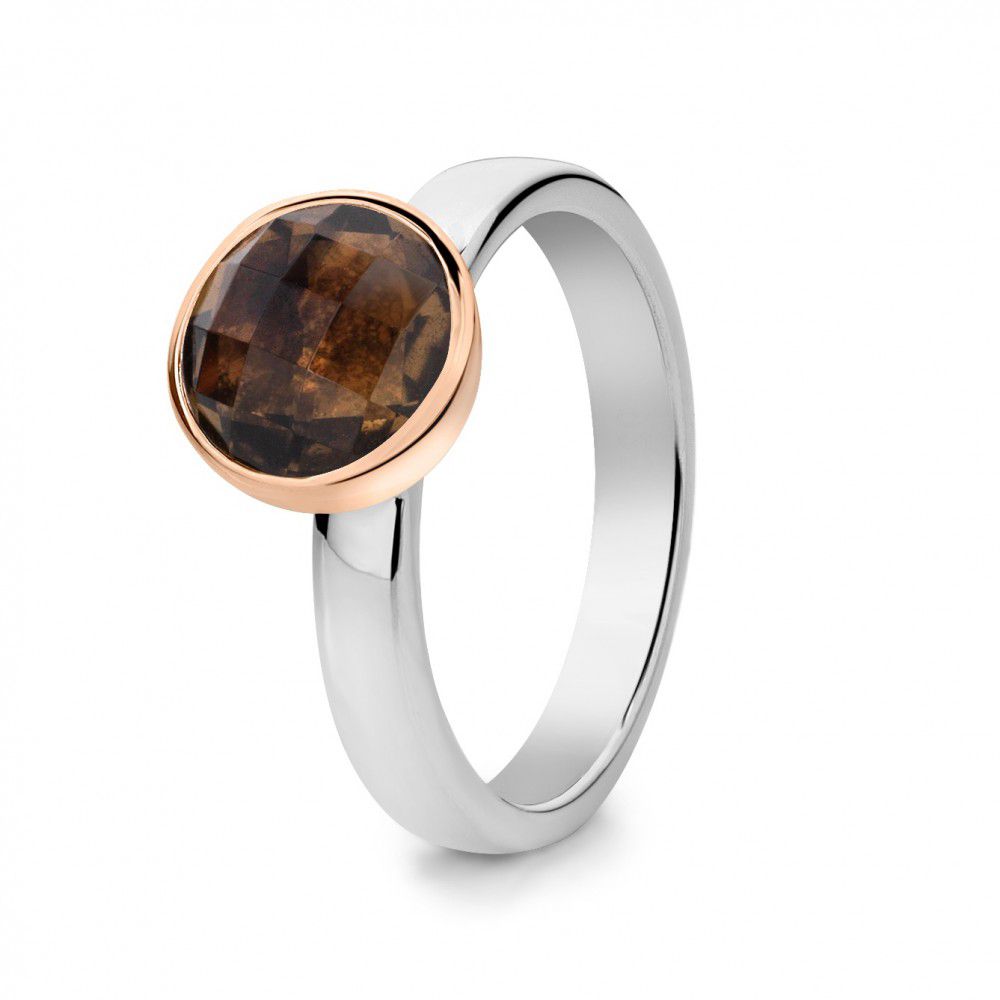 Ring zilver/goud rookkwarts Maat 56