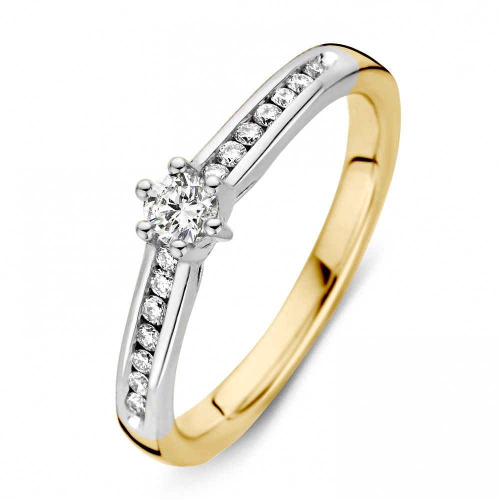 Ring bicolor briljant 0.30 crt. Maat 56