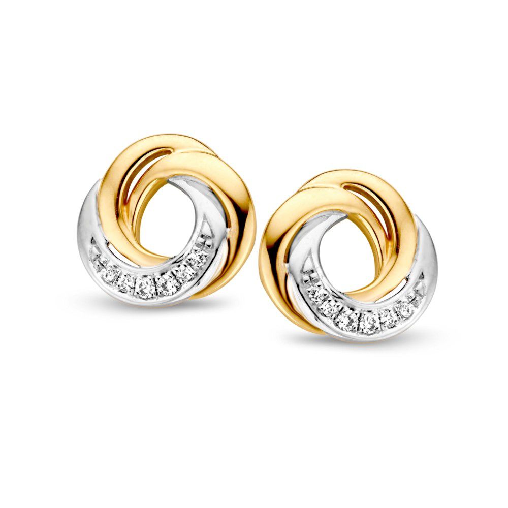 Luxe gouden oorstekers met briljant geslepen diamant, totaal 0.06 crt.