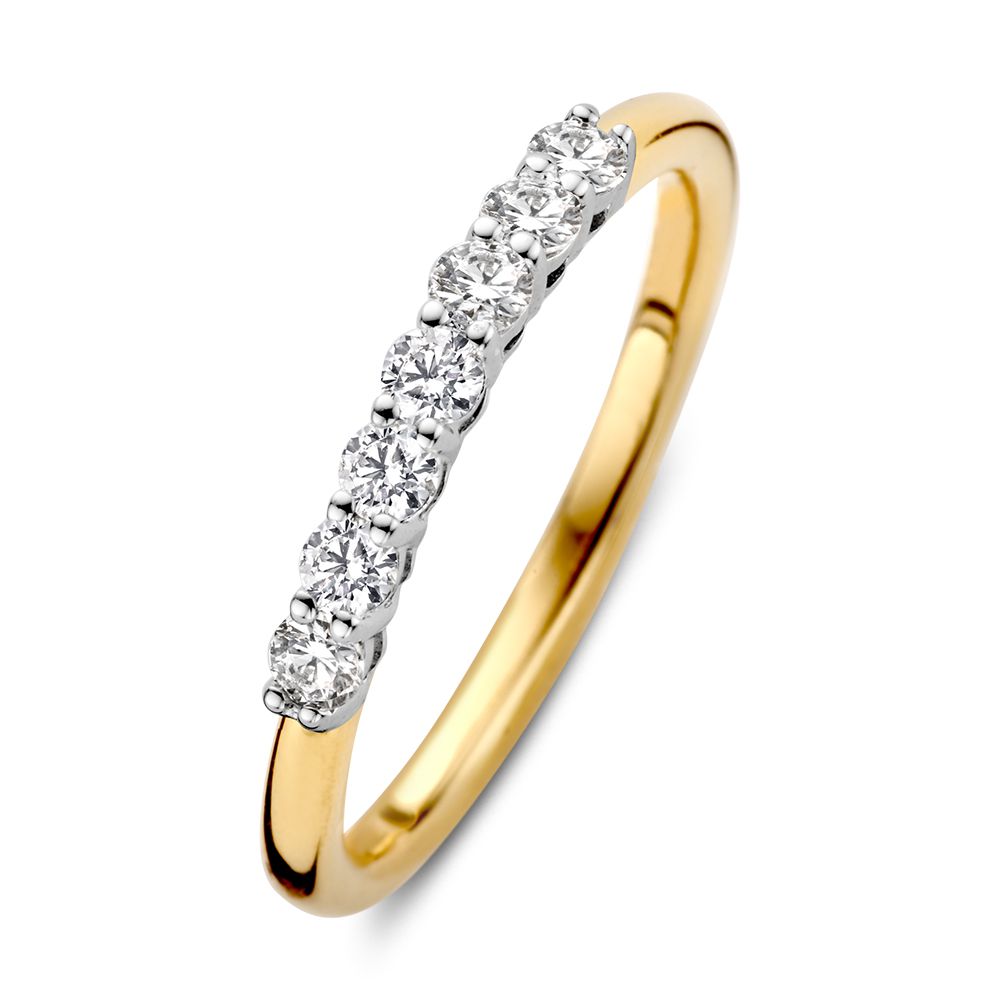 Bicolor gouden alliance ring met 7 diamanten en ronde scheen.�
 
