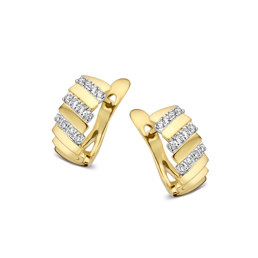 14kt. bicolor gouden Excellent oorringen, 0.14ct H/Si briljant
