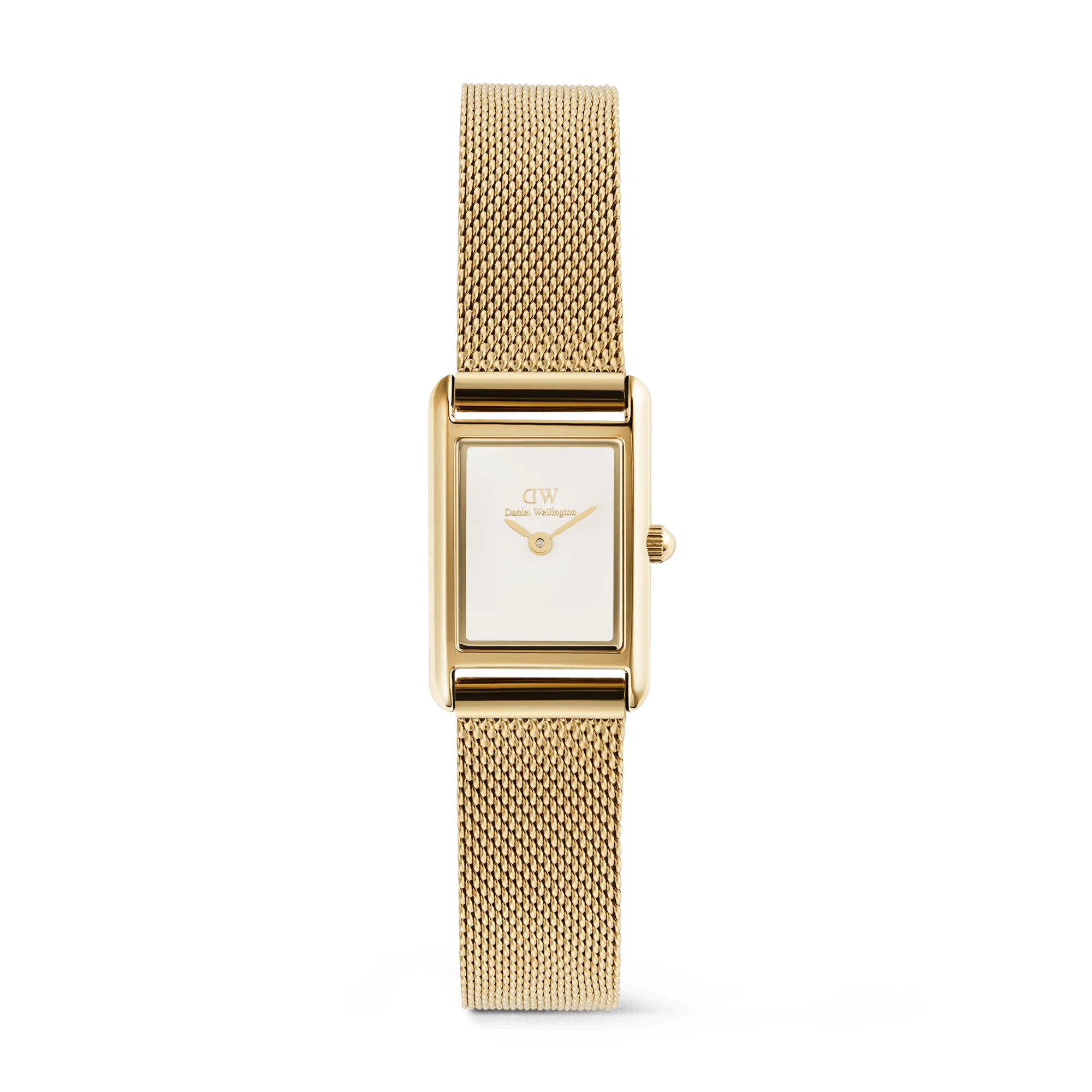 De Daniel Wellington Horloge BOUND MINI 17X26 EVERGOLD WHITE G (modelnummer DW00100928) straalt verfijning uit met een rechthoekige, goudkleurige behuizing en wit analoog quartz uurwerk. De 13 mm Milanees roestvrijstalen gouden band voegt elegantie toe. Draag deze polshorloge met formele of casual outfits voor een tijdloze look. Waterbestendig tot 3 ATM en nikkelvrij.