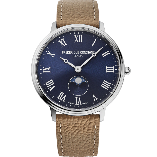 De Frederique Constant Classics Quartz Moonphase, modelnummer FC-206RN3S6, is een verfijnd horloge met een 39 mm metalen kast, een saffierglas en een bruine band. Uitgerust met een Zwitserse quartzbeweging en maanstandfunctie. Draag dit stijlvolle polshorloge bij formele gelegenheden om een klassieke look te completeren. Perfect voor de moderne gentleman die elegantie waardeert.