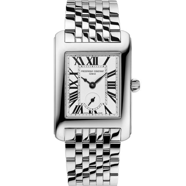 De Frederique Constant Classics Carree Small Seconds - FC-235S2C6B is een stijlvolle polshorloge met een 36 mm metalen kast en zilverkleurige band. Voorzien van Zwitsers uurwerk en saffierglas, zonder datumfunctie. Perfect voor formele gelegenheden of dagelijks gebruik voor de modebewuste man. Draag met een net pak of casual chique outfit voor een elegante uitstraling.