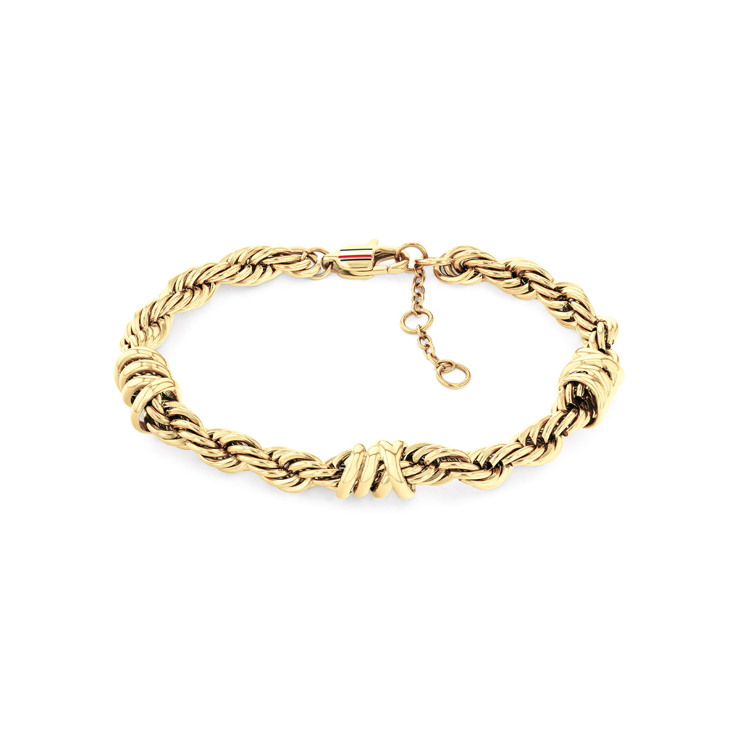 Tommy Hilfiger Jewels TJ2781026 Armband Dames Nautical Verstelbaar Gp Deze Tommy Hilfiger koord armband, de TJ2781026 combineert een casual uitstraling met stijlvolle details. Het stevige goudkleurige koord is afgewerkt met decoratieve knopen en subtiele stalen accenten, wat zorgt voor een moderne en sportieve look voor iedere vrouw. Dankzij het verstelbare kettinkje is de armband eenvoudig op maat te dragen en comfortabel voor elke pols. Het verfijnde Tommy Hilfiger-design maakt deze armband perfect voor dagelijks gebruik en gemakkelijk te combineren met andere sieraden of een horloge. Het merk: Tommy Hilfiger is wereldwijd &eacute;&eacute;n van de grootste designer lifestyle merken en is internationaal bekend om haar classic American cool stijl. De sieraden zijn voor dames en heren met een eigen stijl, die niet bang zijn om dit aan de wereld te laten zien. Specificaties: - Dames armband - Materiaal: Staal goudkleurig - Lengte 19cm verstelbaar - Ideaal als cadeau of voor jezelf