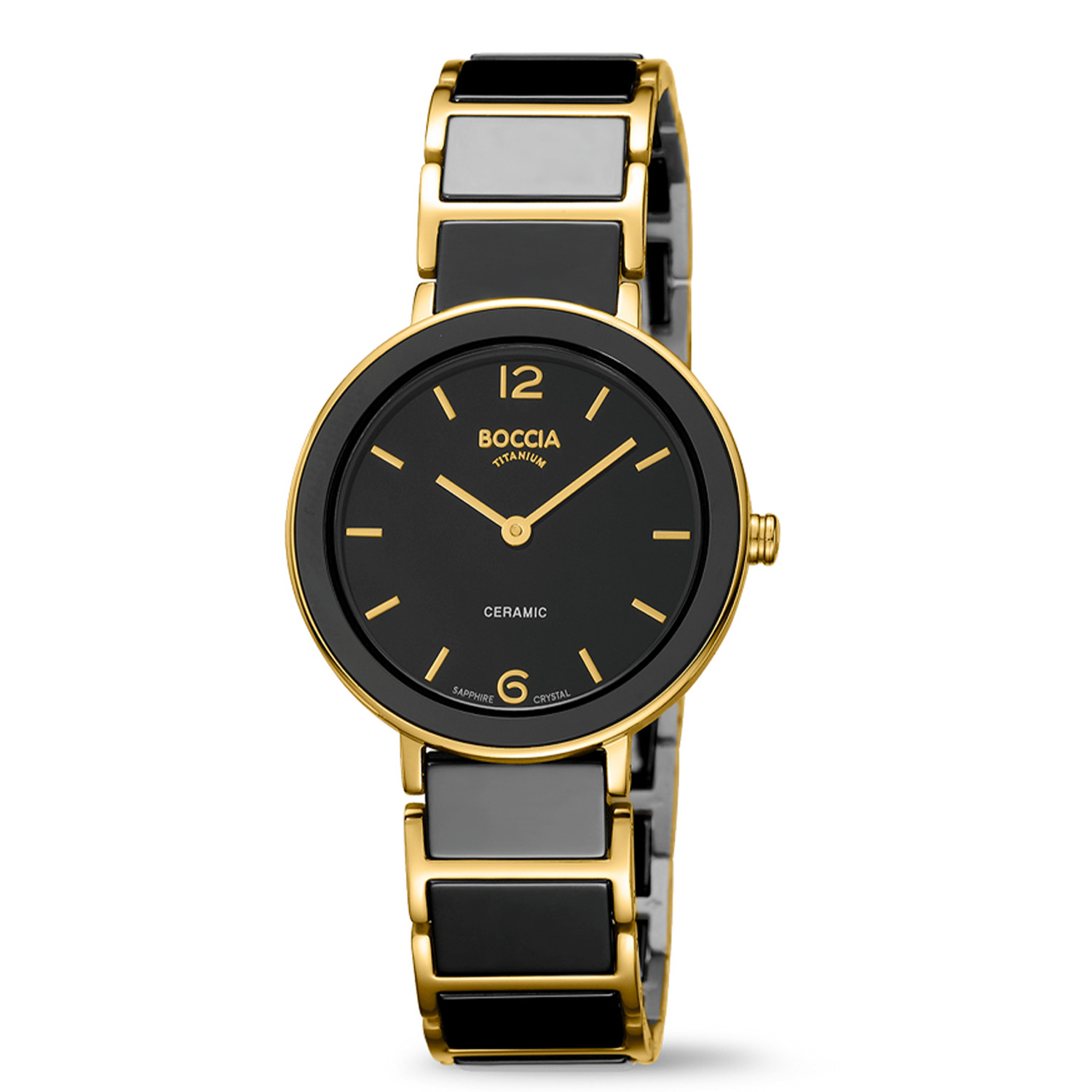 Boccia Titanium Dameshorloge 3311-04 &Oslash;32
Op zoek naar een stijlvol horloge met een chique design? Dan is de 3311-04 de perfecte keuze! Het zwarte dameshorloge is gemaakt van keramiek met titanium en heeft een zwarte wijzerplaat, een saffierglas en is 5ATM. Combineer dit prachtige exemplaar met de andere sieraden van Boccia Titanium voor een complete look. 

HET MERK Boccia Titanium is het titanium merk van Nederland, dat zijn oorsprong in Duitsland vindt en is opgericht in het jaar 1992. Ontwikkeld door internationale ontwerpers. Alle titanium componenten van de BOCCIA TITANIUM collectie zijn gemaakt van 99,7% puur titanium; het bijzondere materiaal. Het is licht in gewicht, neemt de temperatuur van de huid aan en is zeer huidvriendelijk. Bovendien is het corrosie- en temperatuurbestendig. 

SPECIFICATIES 
- Saffierglas 
- Ronde  titanium horlogekast, &Oslash; 32mm 
- Zwarte keramieke horlogeband 
- Zwarte wijzerplaat 
- 5 ATM (Regen- & spatwaterdicht)