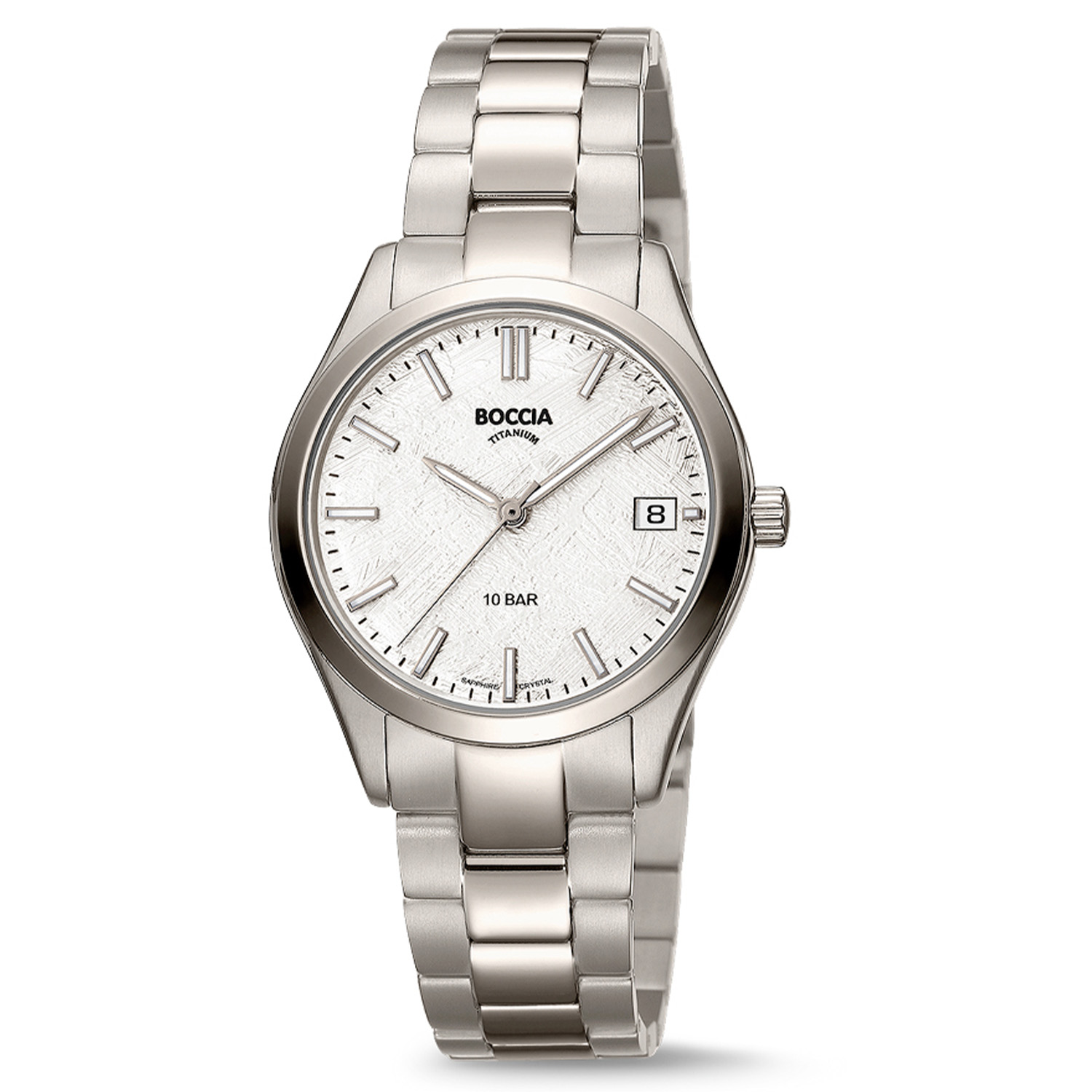 Boccia Titanium Dameshorloge 3374-01 &Oslash;32
Op zoek naar een stijlvol horloge met een sportief design? Dan is de 3374-01 de perfecte keuze! Het dameshorloge is gemaakt van titanium en heeft een zilverkleurige wijzerplaat, een saffierglas en is 10ATM. Combineer dit prachtige exemplaar met de andere sieraden van Boccia Titanium voor een complete look. 

HET MERK Boccia Titanium is het titanium merk van Nederland, dat zijn oorsprong in Duitsland vindt en is opgericht in het jaar 1992. Ontwikkeld door internationale ontwerpers. Alle titanium componenten van de BOCCIA TITANIUM collectie zijn gemaakt van 99,7% puur titanium; het bijzondere materiaal. Het is licht in gewicht, neemt de temperatuur van de huid aan en is zeer huidvriendelijk. Bovendien is het corrosie- en temperatuurbestendig. 

SPECIFICATIES 
- Saffierglas 
- Ronde  titanium horlogekast, &Oslash; 32mm 
- Titanium horlogeband 
- Zilverkleurige wijzerplaat 
- 10 ATM (Douchen/ Zwemmen)