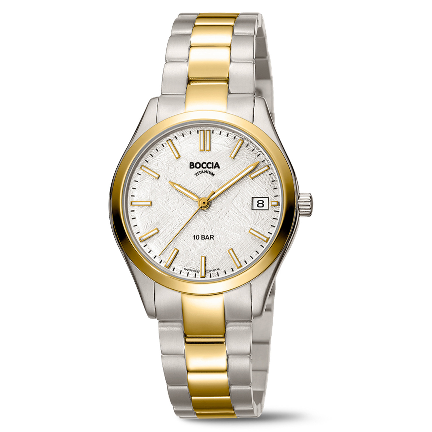 Boccia Titanium Dameshorloge 3374-02 &Oslash;32
Op zoek naar een stijlvol horloge met een sportief design? Dan is de 3374-02 de perfecte keuze! Het bicolor dameshorloge is gemaakt van titanium en heeft een zilverkleurige wijzerplaat, een saffierglas en is 10ATM. Combineer dit prachtige exemplaar met de andere sieraden van Boccia Titanium voor een complete look. 

HET MERK Boccia Titanium is het titanium merk van Nederland, dat zijn oorsprong in Duitsland vindt en is opgericht in het jaar 1992. Ontwikkeld door internationale ontwerpers. Alle titanium componenten van de BOCCIA TITANIUM collectie zijn gemaakt van 99,7% puur titanium; het bijzondere materiaal. Het is licht in gewicht, neemt de temperatuur van de huid aan en is zeer huidvriendelijk. Bovendien is het corrosie- en temperatuurbestendig. 

SPECIFICATIES 
- Saffierglas 
- Ronde  titanium horlogekast, &Oslash; 32mm 
- Bicolor titanium horlogeband 
- Zilverkleurige wijzerplaat 
- 10 ATM (Douchen/Zwemmen)