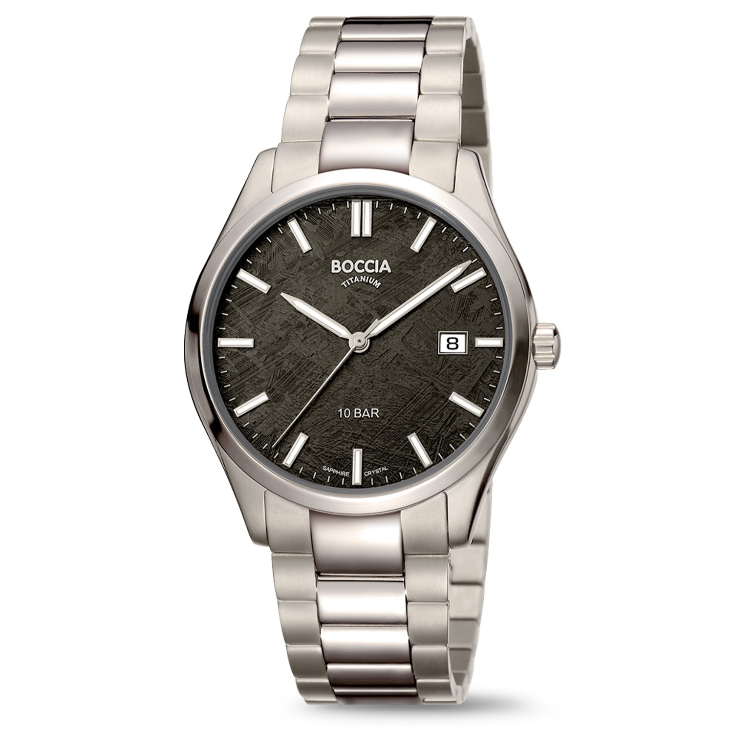 Boccia Titanium Herenhorloge 3672-02 &Oslash;40
Op zoek naar een stijlvol horloge met een chique design? Dan is de 3672-02 de perfecte keuze! Het herenhorloge is gemaakt van titanium en heeft een zwarte wijzerplaat, een datum, saffierlglas en is 10ATM. De schakelband is mat/glimmend. Combineer dit prachtige exemplaar met de andere sieraden van Boccia Titanium voor een complete look. 

HET MERK Boccia Titanium is het titanium merk van Nederland, dat zijn oorsprong in Duitsland vindt en is opgericht in het jaar 1992. Ontwikkeld door internationale ontwerpers. Alle titanium componenten van de BOCCIA TITANIUM collectie zijn gemaakt van 99,7% puur titanium; het bijzondere materiaal. Het is licht in gewicht, neemt de temperatuur van de huid aan en is zeer huidvriendelijk. Bovendien is het corrosie- en temperatuurbestendig. 

SPECIFICATIES 
- Saffierglas 
- Titanium horlogekast, &Oslash; 40mm 
- Titanium horlogeband 
- Zwarte wijzerplaat 
- 10 ATM (Douchen/ Zwemmen)