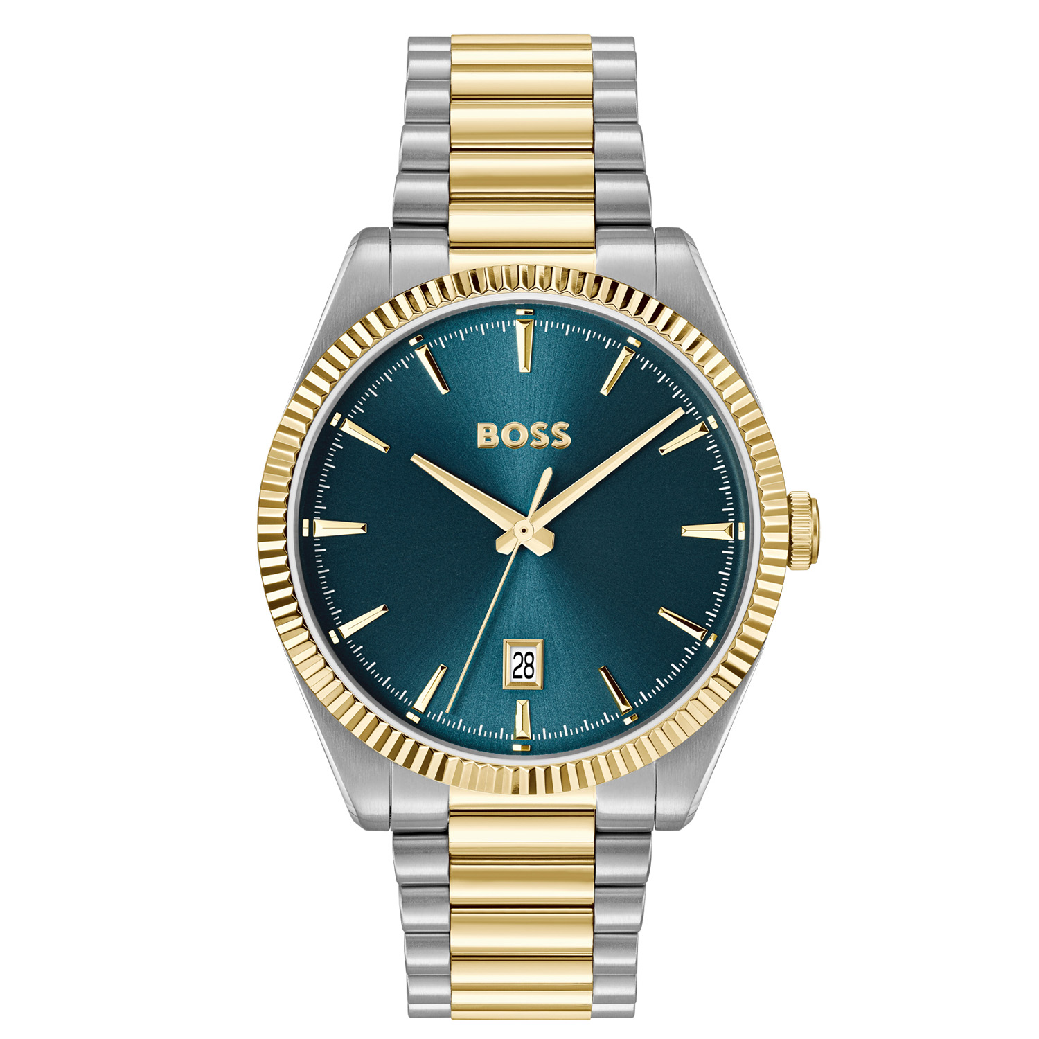 BOSS HB1514311 CHESWICK 40mm
Dit BOSS horloge uit de CHESWICK serie met artikelnr: HB1514311 heeft een nette uitstraling. Het gaat niet alleen om de tijd, maar ook om elk moment te grijpen en er je eigen draai aan te geven. Wees je eigen baas, bepaal je eigen tempo en ga ervoor. Het herenhorloge valt op door zijn stalen horlogekast met een gekartelde goudkleurige bezel en een blauwe sunray wijzerplaat met een datum. Aan de kast zit een stalen bicolor schakelband met een vouwsluiting. Het horloge heeft een doorsnee van 40mm, een mineraalglas en is 5ATM. 

HET MERK:
HUGO BOSS is afgestemd op levensstijlen waar het gaat om kwaliteit en precisie. Het wereldwijde fashionlabel is verdeeld in twee merken: BOSS en HUGO. Het merk BOSS biedt geavanceerde, moderne horloges gericht op kwaliteit en design om een onberispelijke look te cre&euml;ren &ndash; of het nu zakelijk, casual of sportief is. De horloge collectie van BOSS is perfect afgestemd op levensstijlen waar het gaat om kwaliteit en precisie. BOSS is op maat gemaakt in een onberispelijke stijl.

Blijf stijlvol bij de tijd. Voor de BOSS-vrouw is stijl het handelsmerk en draait alles om
details. Breng uw look naar een hoger niveau met onze nieuwe en kenmerkende horlogecollectie.

SPECIFICATIES:
- Mineraalglas
- Ronde kastvorm, 40mm
- Stalen horlogekast
- Blauwe wijzerplaat
- Stalen bicolor schakelband
- Datum
- 5ATM