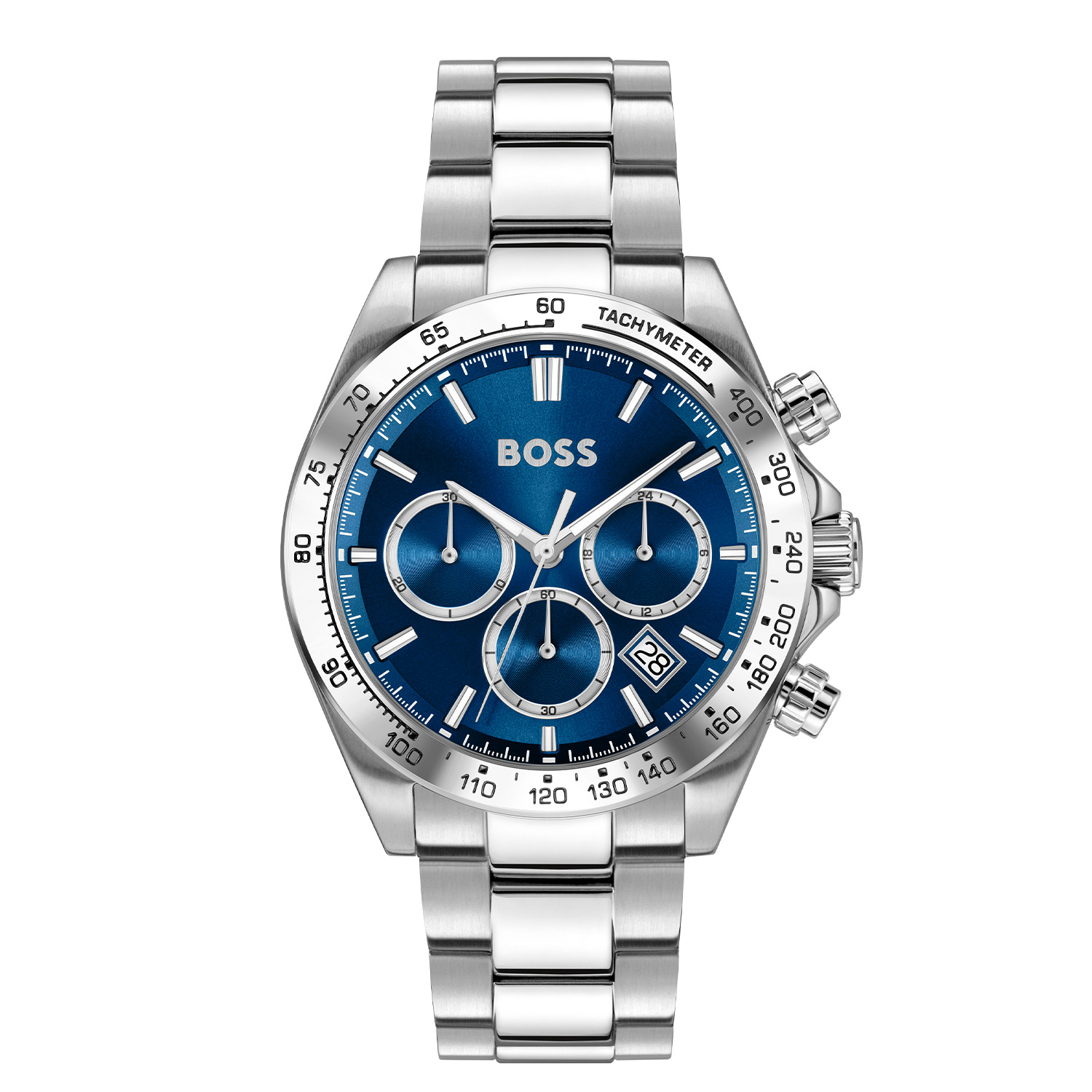 BOSS HB1514315 HERO 2.0 44mm
Dit BOSS horloge uit de HERO 2.0 serie met artikelnr: HB1514315 heeft een sportieve uitstraling. Het gaat niet alleen om de tijd, maar ook om elk moment te grijpen en er je eigen draai aan te geven. Wees je eigen baas, bepaal je eigen tempo en ga ervoor. Het herenhorloge valt op door zijn stalen horlogekast met een bezel met een tachymeter, een blauwe sunray wijzerplaat met een chronograaf en datum. Aan de kast zit een stalen schakelband met een vouwsluiting. Het horloge heeft een doorsnee van 44mm, een mineraalglas en is 5ATM. 

HET MERK:
HUGO BOSS is afgestemd op levensstijlen waar het gaat om kwaliteit en precisie. Het wereldwijde fashionlabel is verdeeld in twee merken: BOSS en HUGO. Het merk BOSS biedt geavanceerde, moderne horloges gericht op kwaliteit en design om een onberispelijke look te cre&euml;ren &ndash; of het nu zakelijk, casual of sportief is. De horloge collectie van BOSS is perfect afgestemd op levensstijlen waar het gaat om kwaliteit en precisie. BOSS is op maat gemaakt in een onberispelijke stijl.

Blijf stijlvol bij de tijd. Voor de BOSS-vrouw is stijl het handelsmerk en draait alles om
details. Breng uw look naar een hoger niveau met onze nieuwe en kenmerkende horlogecollectie.

SPECIFICATIES:
- Mineraalglas
- Ronde kastvorm, 44mm
- Stalen horlogekast
- Blauwe wijzerplaat
- Stalen schakelband
- Datum/ chronograaf
- 5ATM