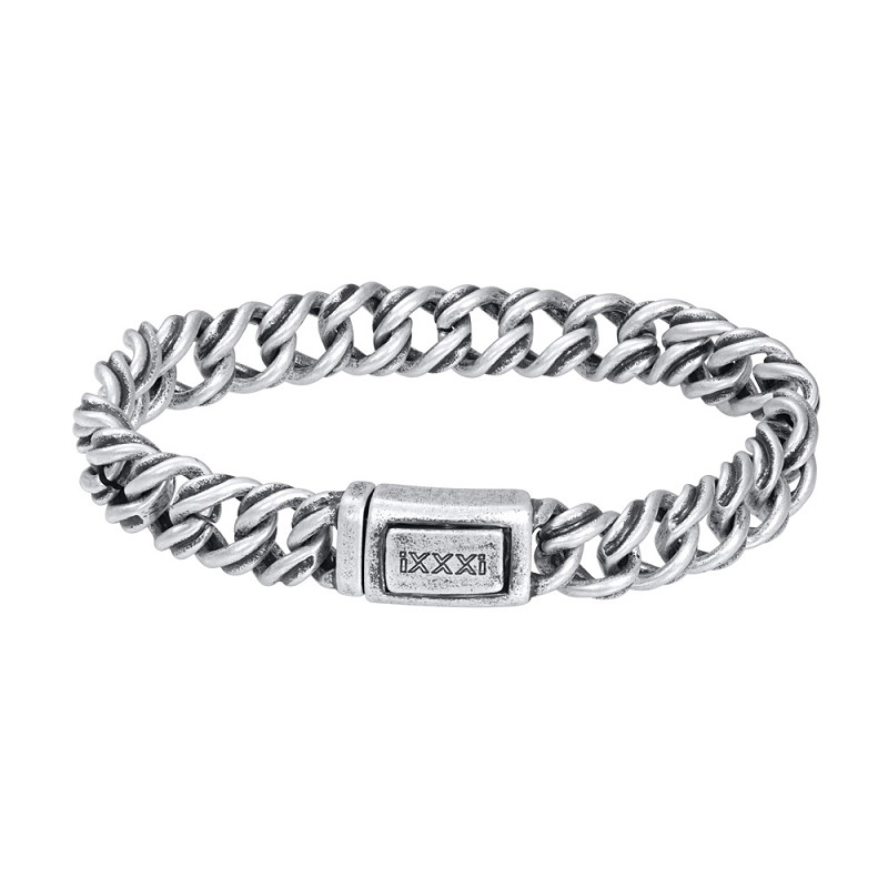 De iXXXi Men armband Santorini is gemaakt van stainless steel in de kleur antiek zilver. De armband bestaat uit gevlochten gourmetschakels, maat 21 
