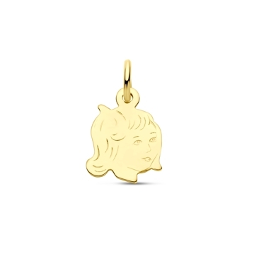 9k Geelkleurige hanger met een kinderhoofdje. De hanger heeft een hoogte van 10.5mm excl. oogje.