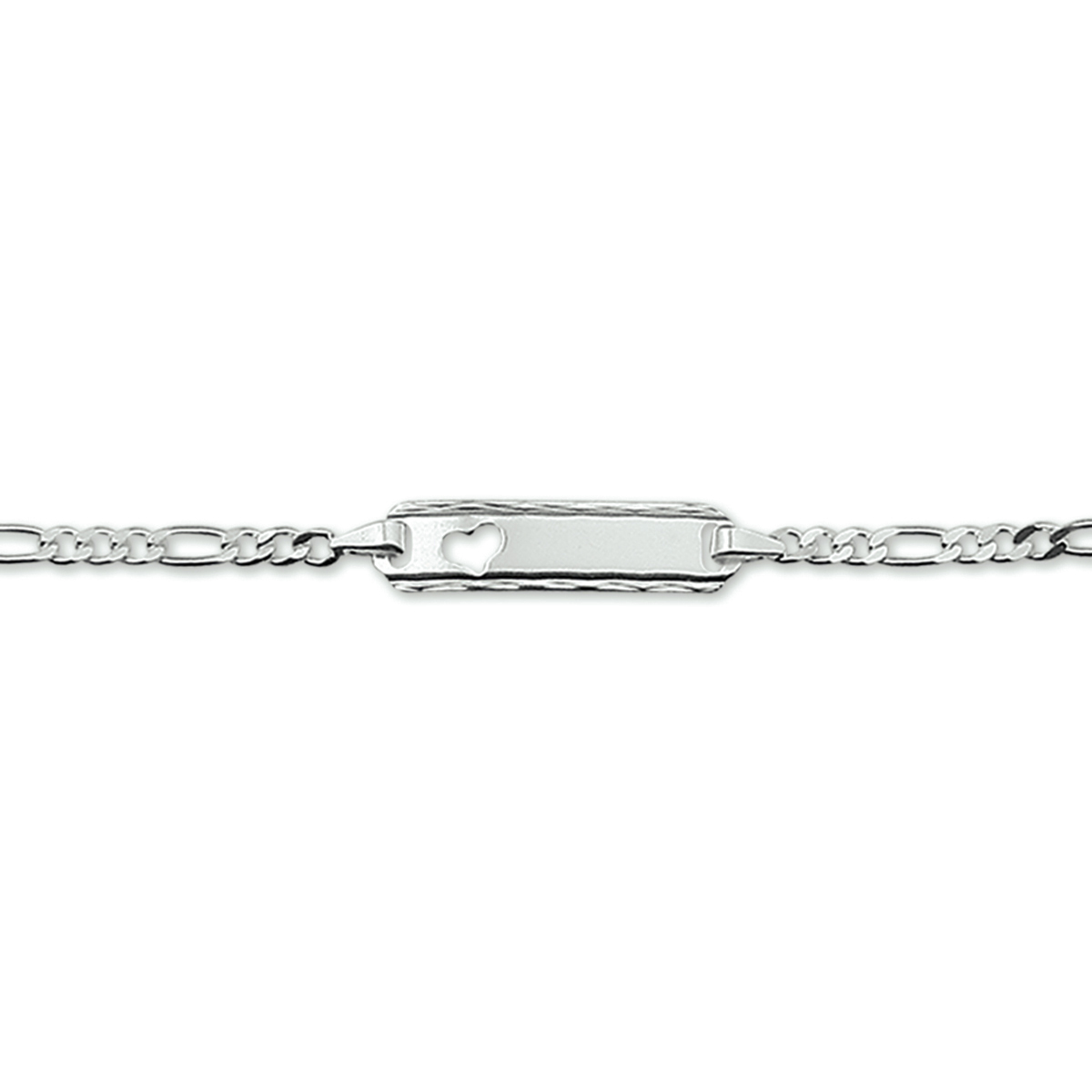 Zilveren graveerarmband met een gestanst hartje. De breedte van de graveerplaat bedraagt 5mm en de dikte is 0.6mm.