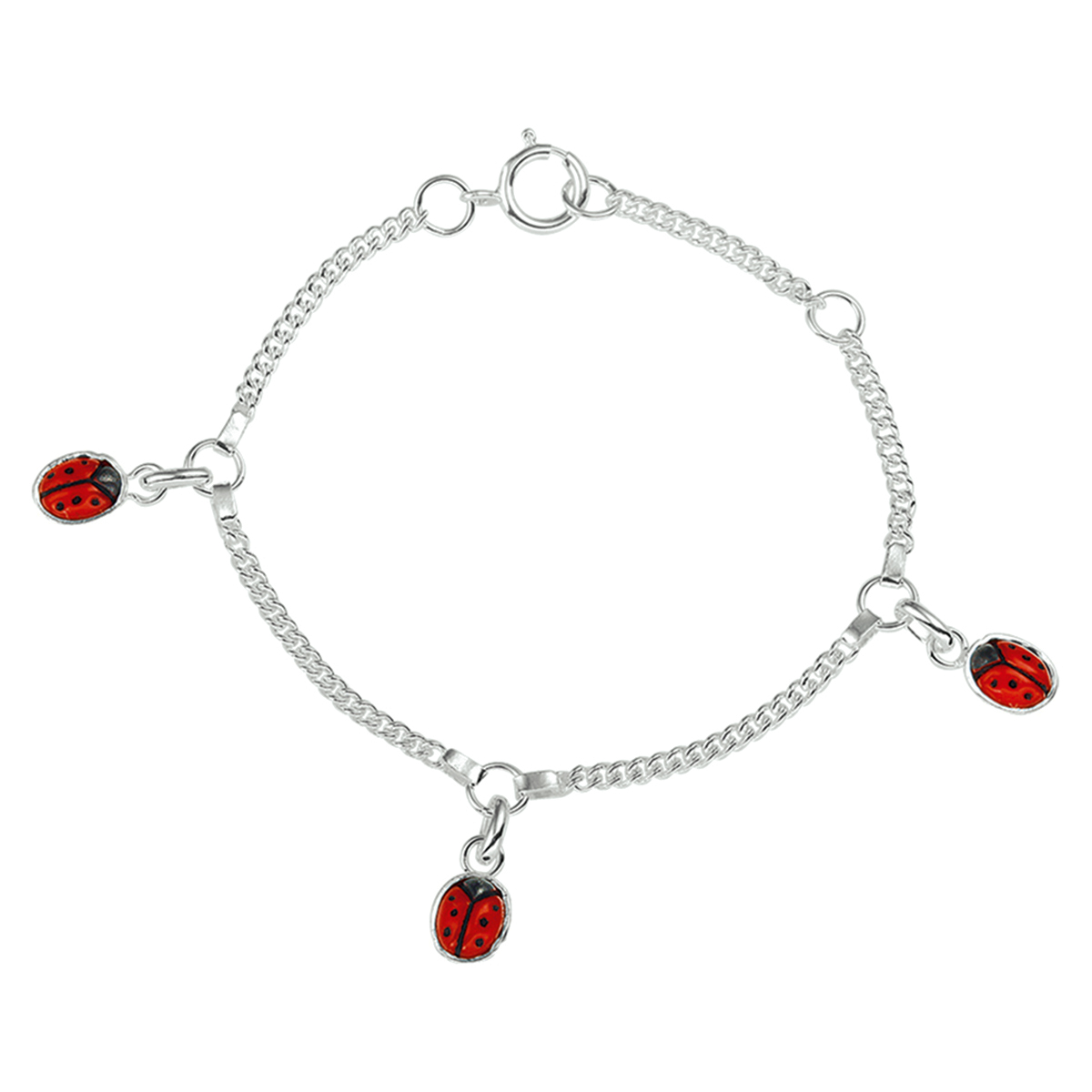 Zilveren armband met lieveheersbeestjes. De armband is onderdeel van een set.