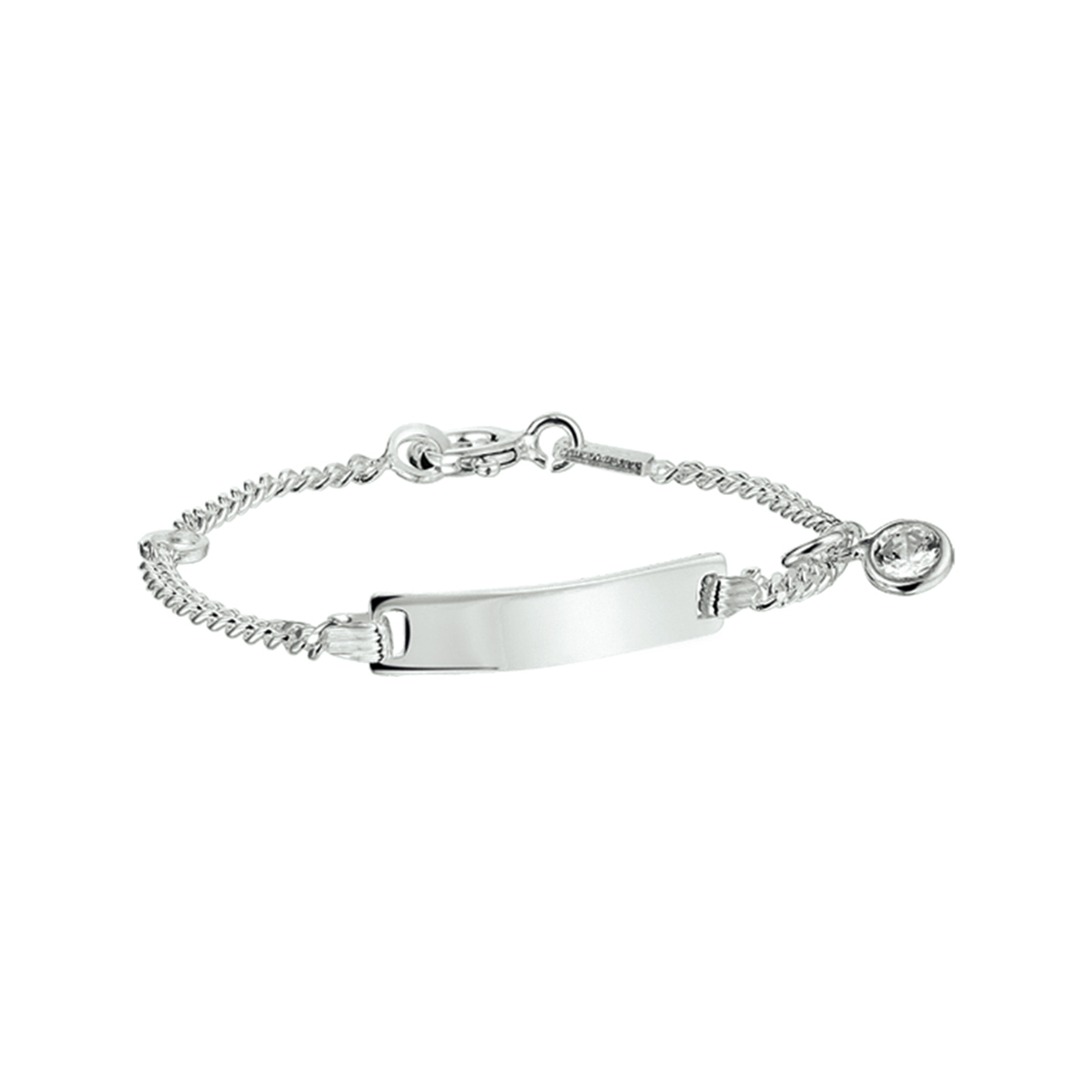 Zilveren graveerarmband met zirkonia.