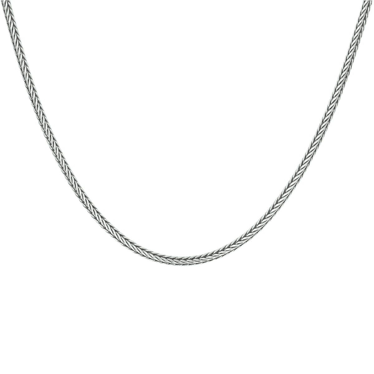 Geoxideerd zilveren collier met een vossestaart schakel en een stevige karabijn sluiting. Het collier heeft een draaglengte van 50cm. De schakelbreedte is 2.0mm.