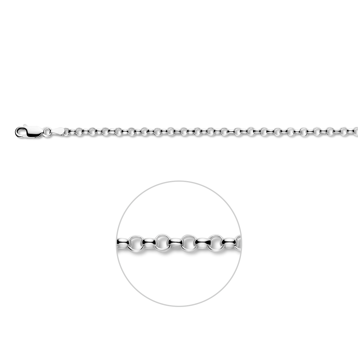 Gerhodineerd zilveren jasseron schakel. De schakelbreedte is 3.6mm.