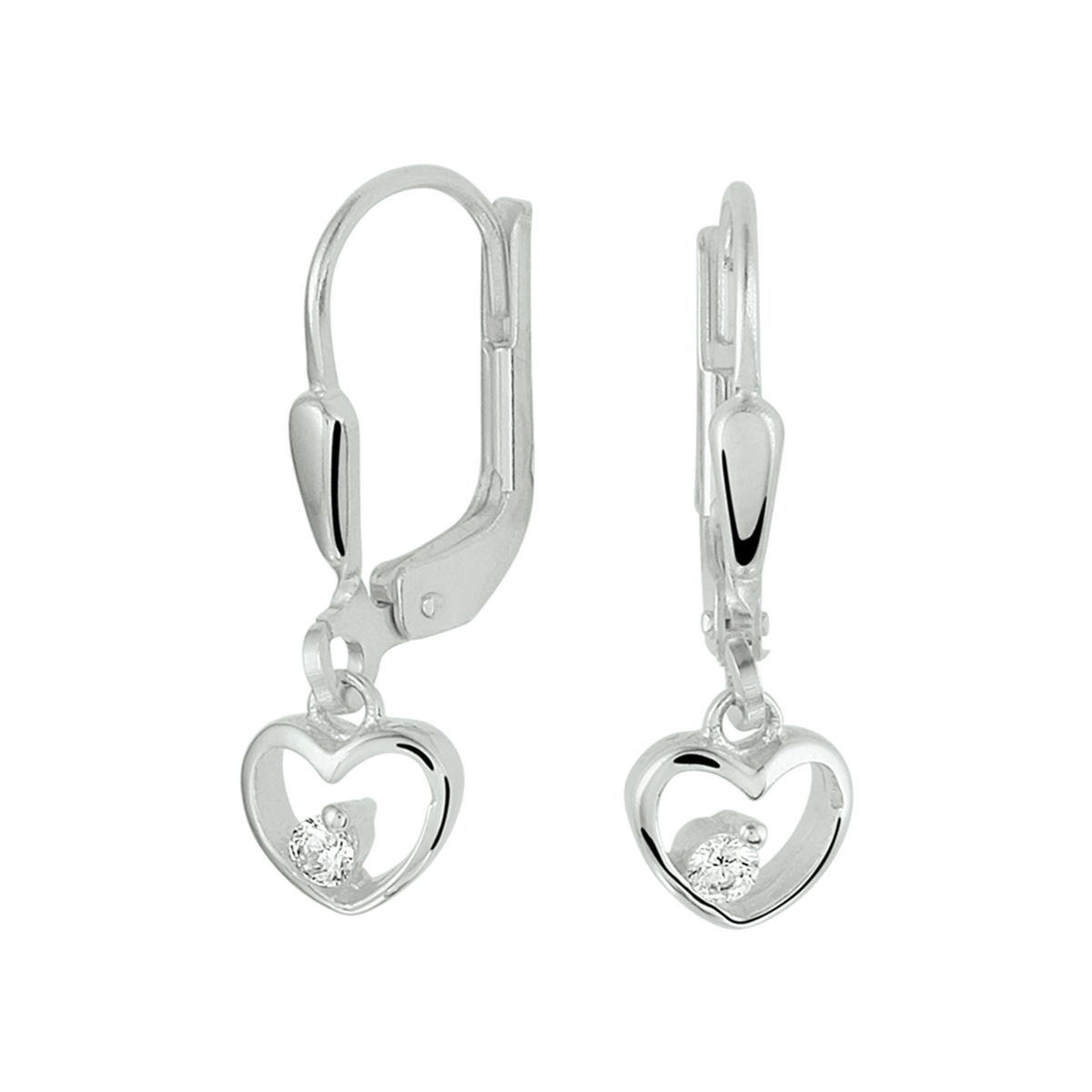 Gerhodineerd zilveren oorhangers uitgevoerd met een open hartje van 5.5x6mm en een heldere zirkonia. Tip: Leuk om kado te geven! Zie je ze al stralen? Info: Gerhodineerd zilver is door de rhodiumlaag beter bestand tegen verkleuren en krassen.