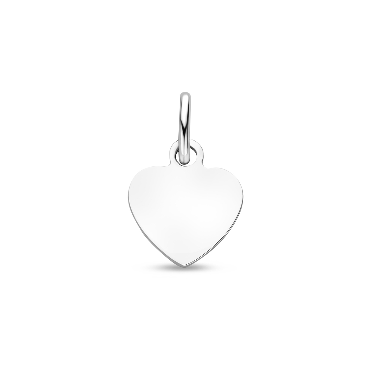 Gerhodineerd 925 zilveren graveerhanger in de vorm van een hart met een dikte van 0.6mm. De hanger heeft een totale hoogte van 1.2cm en een breedte van 8mm.