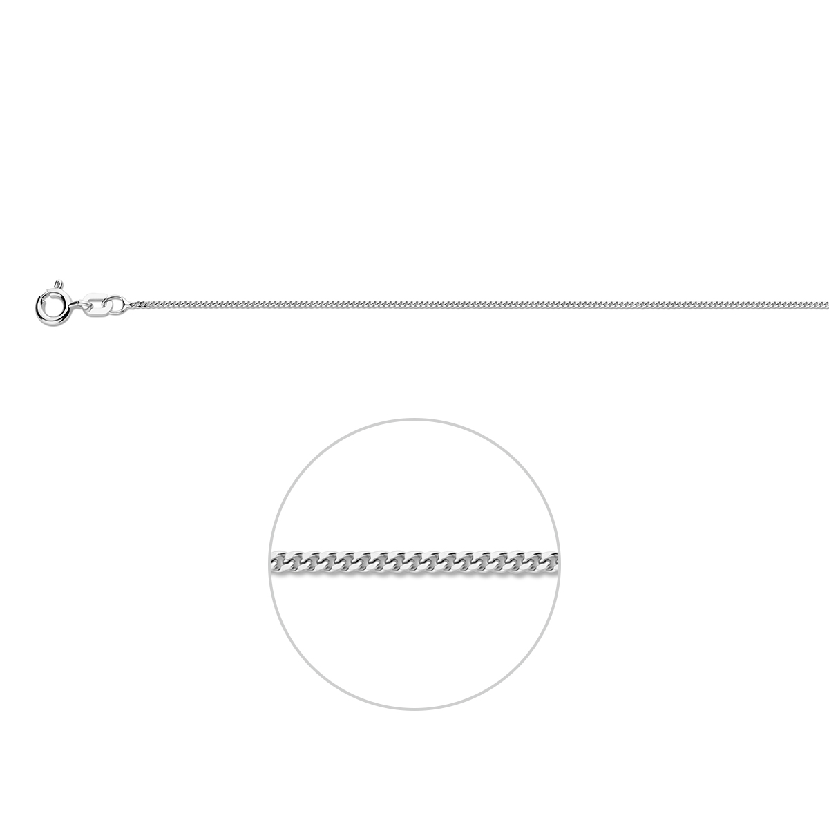 Gerhodineerd 925 zilveren gourmet lengteartikel met een schakelbreedte van 1.1mm.