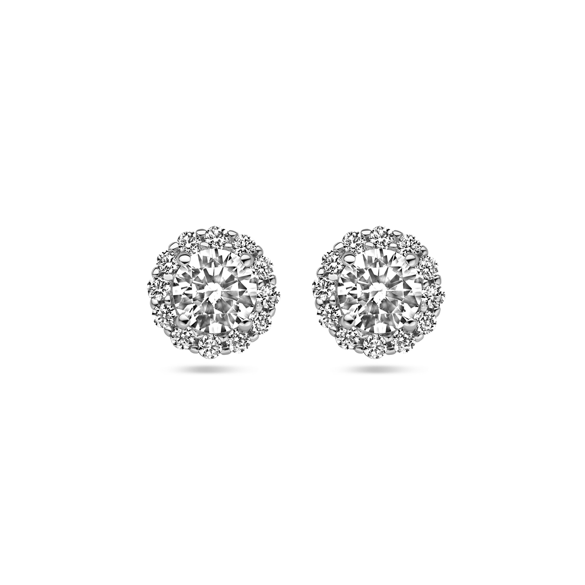 Zilver Gerhodineerde Oorstekers Halo met Zirkonia