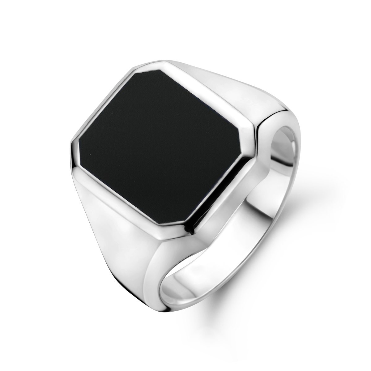 Gerhodineerd 925 zilveren zegelring met onyx.