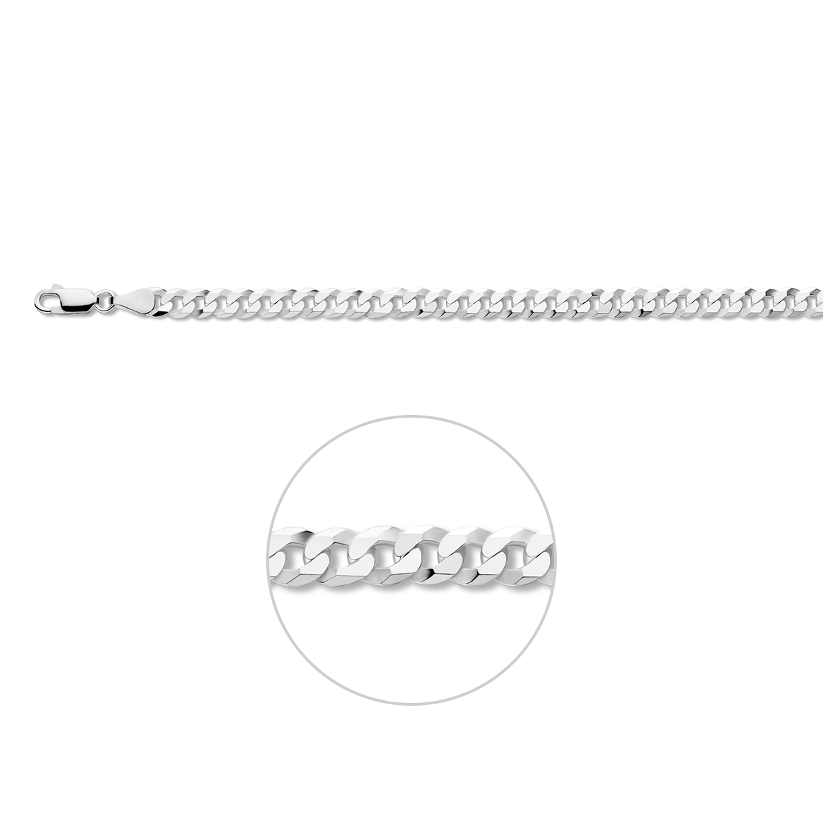 Gerhodineerd 925 zilveren gourmette lengte artikel met een schakelbreedte van 5,4mm. Het lengteartikel heeft een karabijn sluiting.