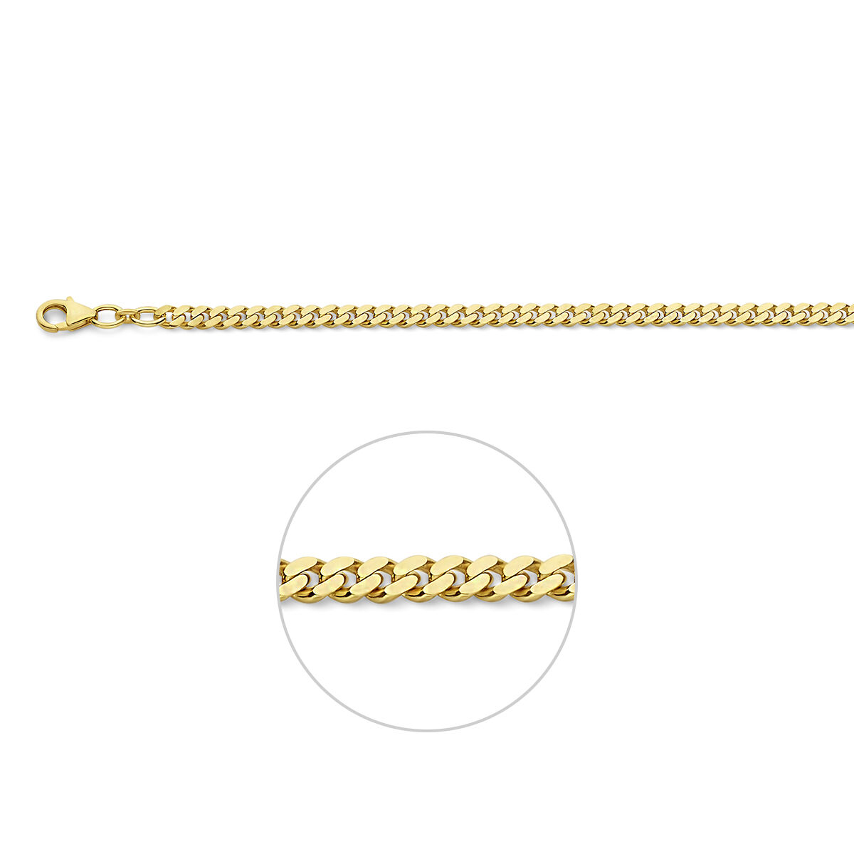 14 Karaat massief geel gouden heren Gourmet collier. 54 cm lang schakelmaat 4,1 mm x 2,19 mm met karabijnslot.