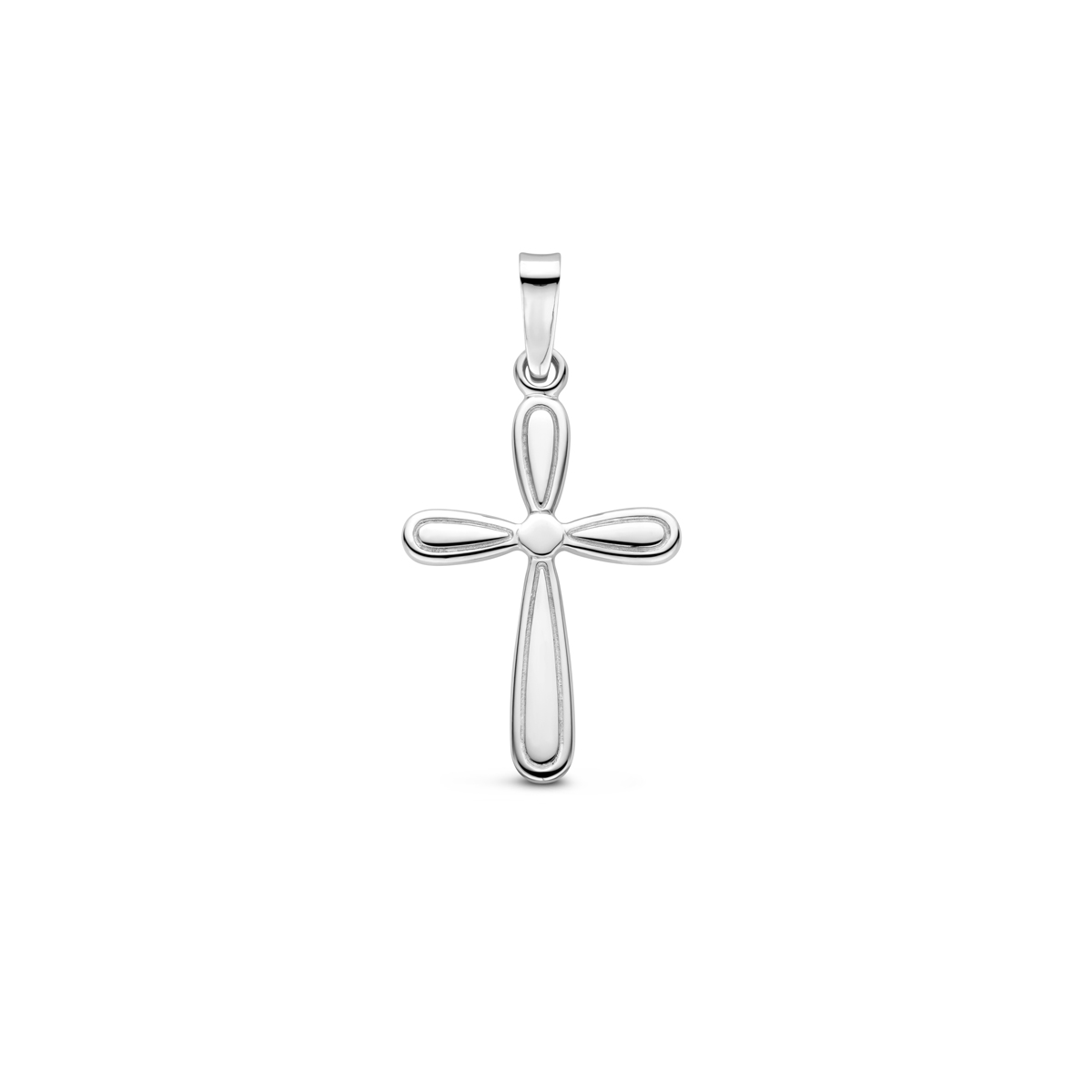 Gerhodineerd 925 zilveren hanger uitgevoerd met een kruis, De hanger heeft een totale hoogte van 36mm.