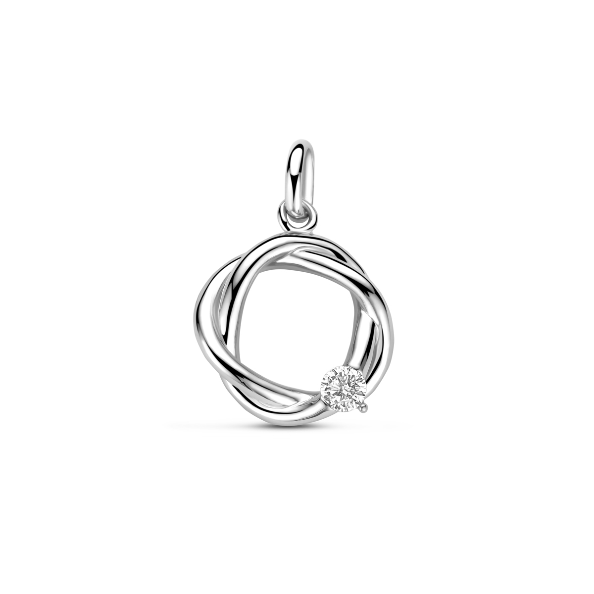 Deze Exclusief zilveren hanger is een verfijnde charme, gemaakt van rhodium-plated zilver. De hanger straalt elegantie uit met een glanzende afwerking en bevat een briljant geslepen zirkonia. Met een breedte van 13 mm en een gewicht van 1,35 g, vormt het de perfecte toevoeging aan elke ketting. Draag het voor een subtiele, stijlvolle uitstraling.