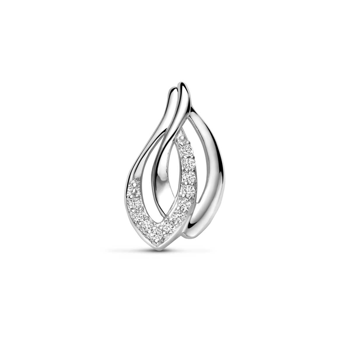 De Exclusief zilveren hanger is een elegante rhodium-plated bedel, gemaakt van 925 sterling zilver. Deze nieuwe charm weegt 1,9 gram en is 10,5 mm breed. Het glanzende zilveren design wordt geaccentueerd door een briljant geslepen zirconia steen. Perfect om aan een ketting te dragen voor een verfijnde look.