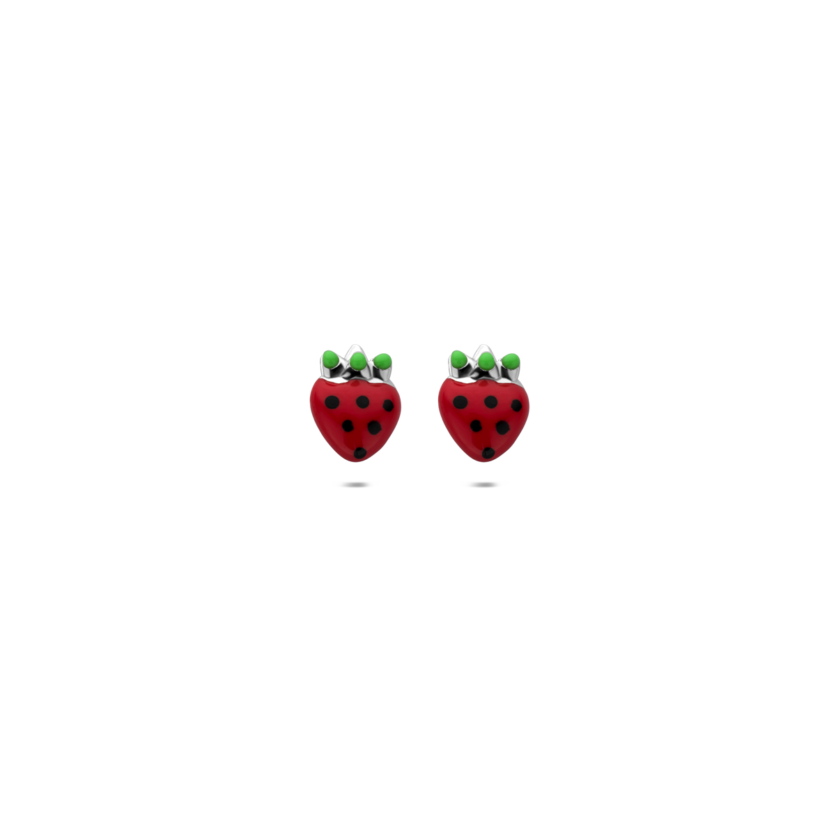 Gerhodineerd 925 zilveren oorknoppen uitgevoerd in de vorm van een aardbei. De oorknoppen hebben een afmeting van 6,5x5mm.