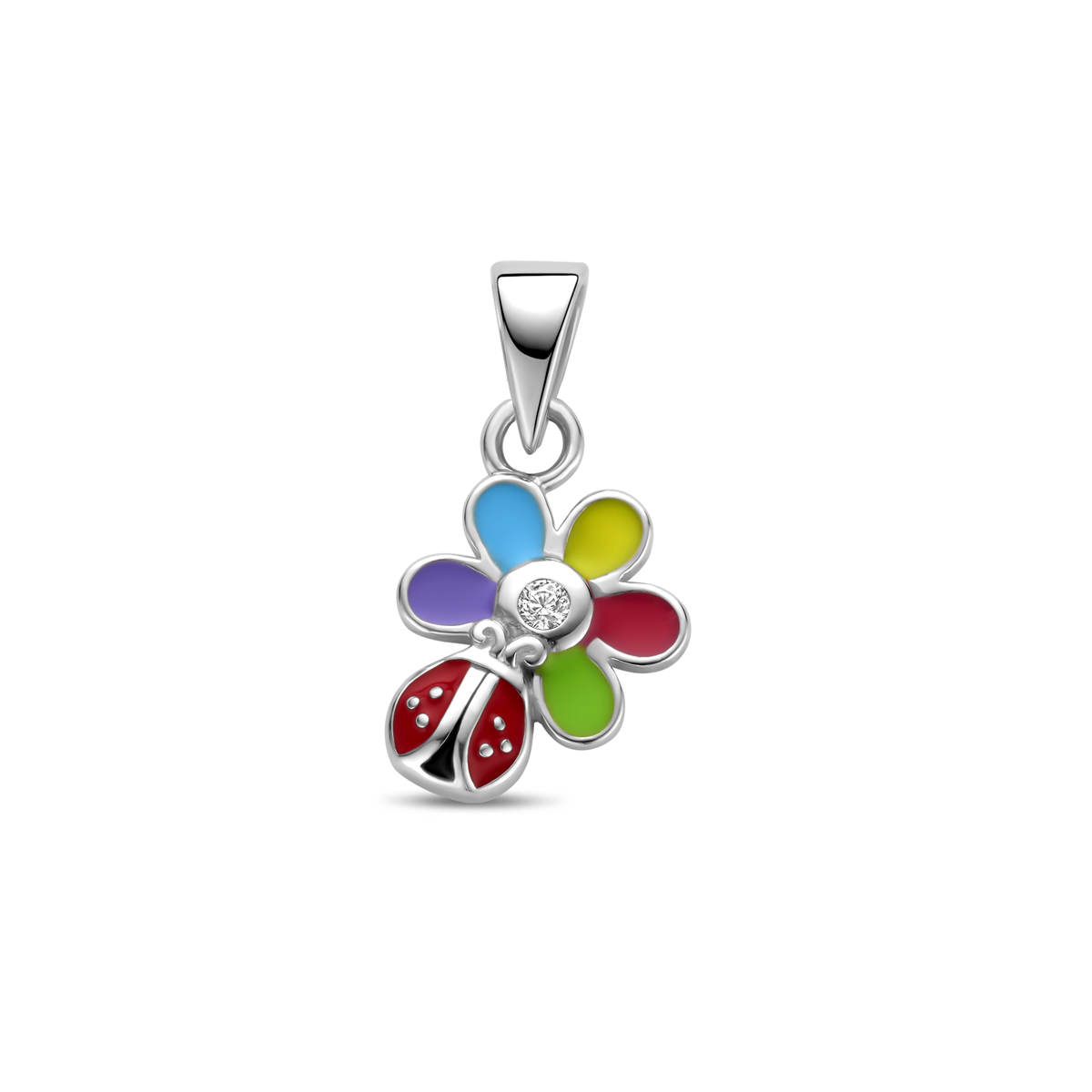 Zilveren hanger met bloem en lieveheersbeest