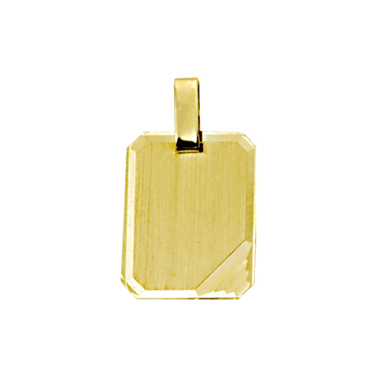Geelgouden graveerhanger met een gediamanteerde afwerking en een dikte van 0.4mm.