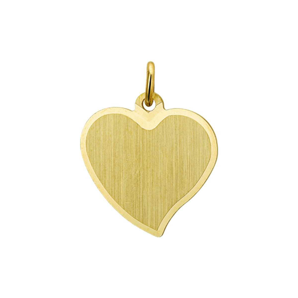 14k Geelgouden poli/mat hart graveerhanger van 16.5x18mm uitgevoerd met stevig hangoog. De hanger heeft een dikte van 0.6mm.