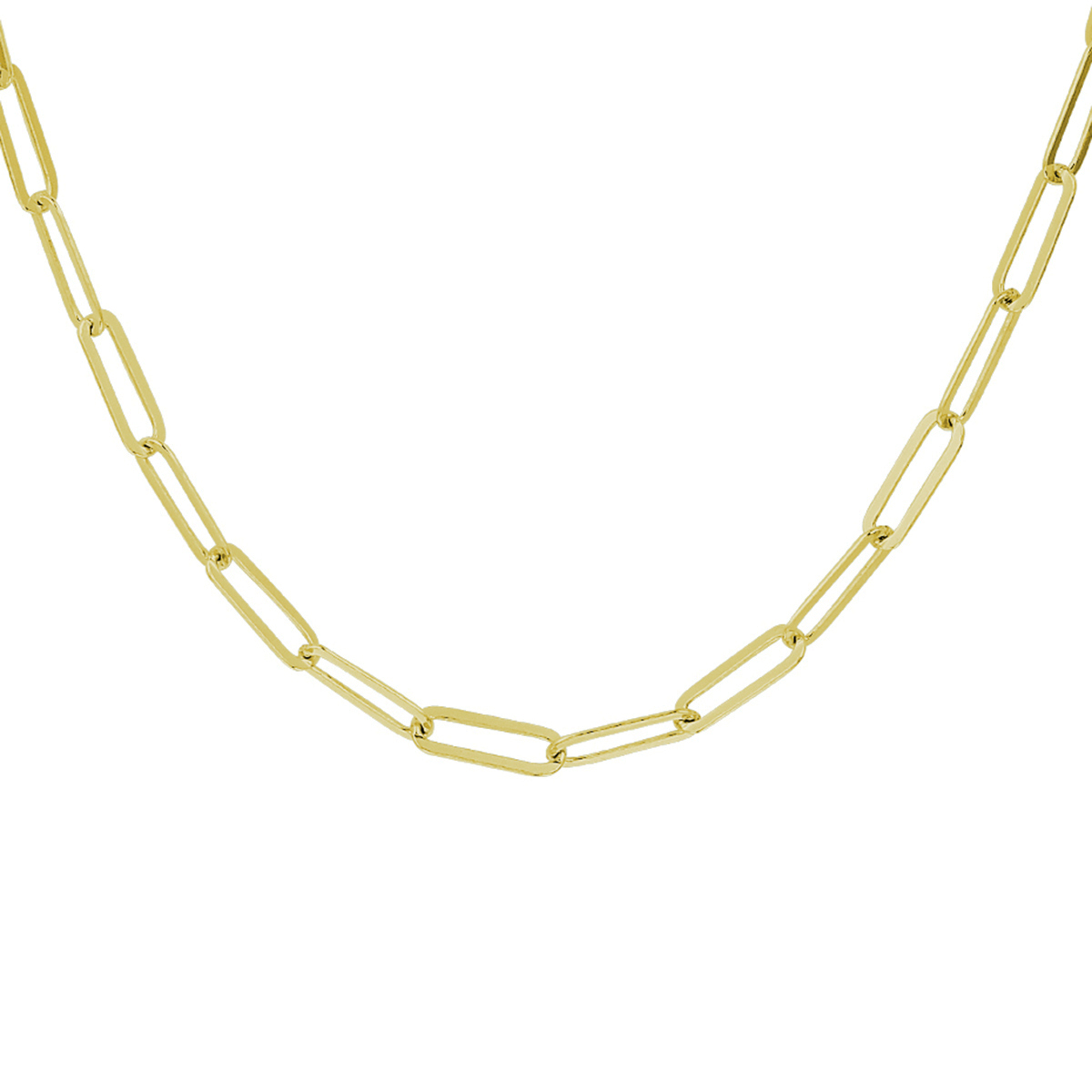 Verguld op 925 zilveren collier met een paperclip schakel en een karabijn sluiting. Het collier heeft een draaglengte van 41cm en een extensie van 4cm. De schakelbreedte is 3.8mm. Geen garantie op plating.