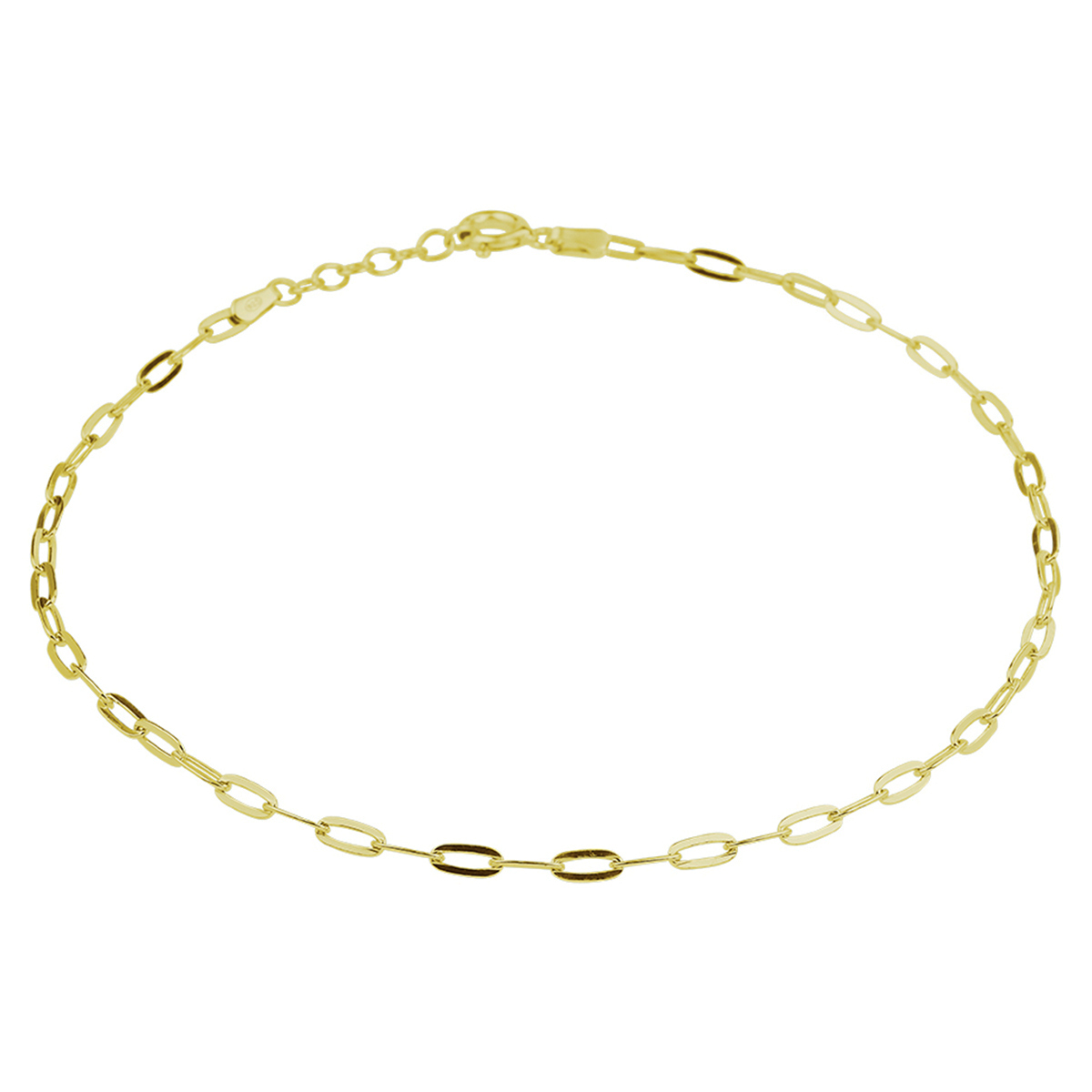 Verguld op 925 zilveren enkelbandje met een schakelbreedte van 2.4mm. Het enkelbandje heeft een draaglengte van 24cm met een extensie van 2cm. Geen garantie op plating.