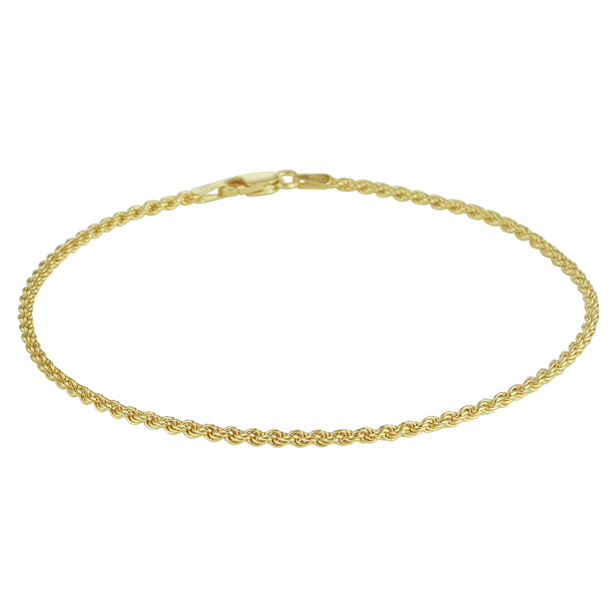Verguld op zilveren enkelbandje met een koord schakel en een karabijn sluiting. Dit fijne enkelbandje is goed te combineren met bijpassende sieraden uit onze collectie. De lengte bedraagt 24cm en de schakelbreedte is 2mm. Geen garantie op plating.
